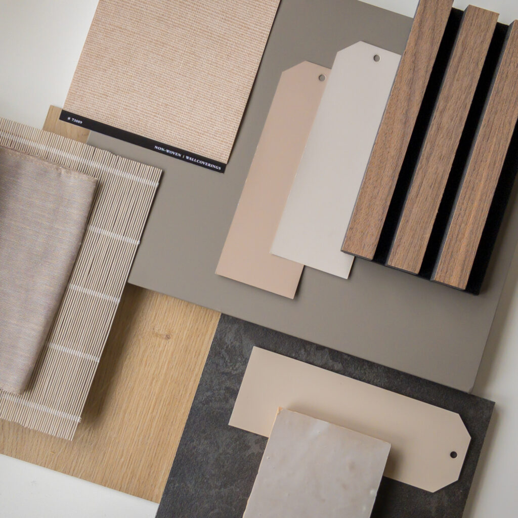 Moodboard kleuren warm sfeervol materialenplan woonkamer roze groen